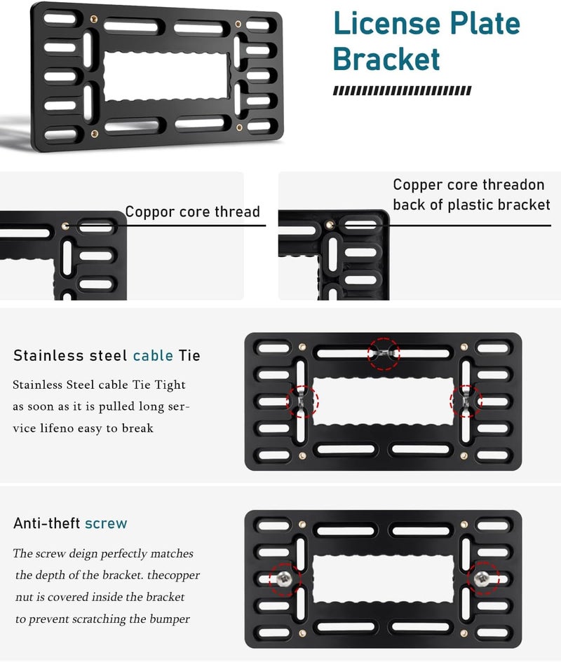 OKLPF Front License Plate Bracket- Front License Plate Mounting Kit，Universal Bumper Car Tag Frame Mount Adapter 2 Drilled License Plate Adapters with Stainless Steel Screw Cap - Image 2